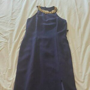 Navy Blue Dress with Gold Neckline